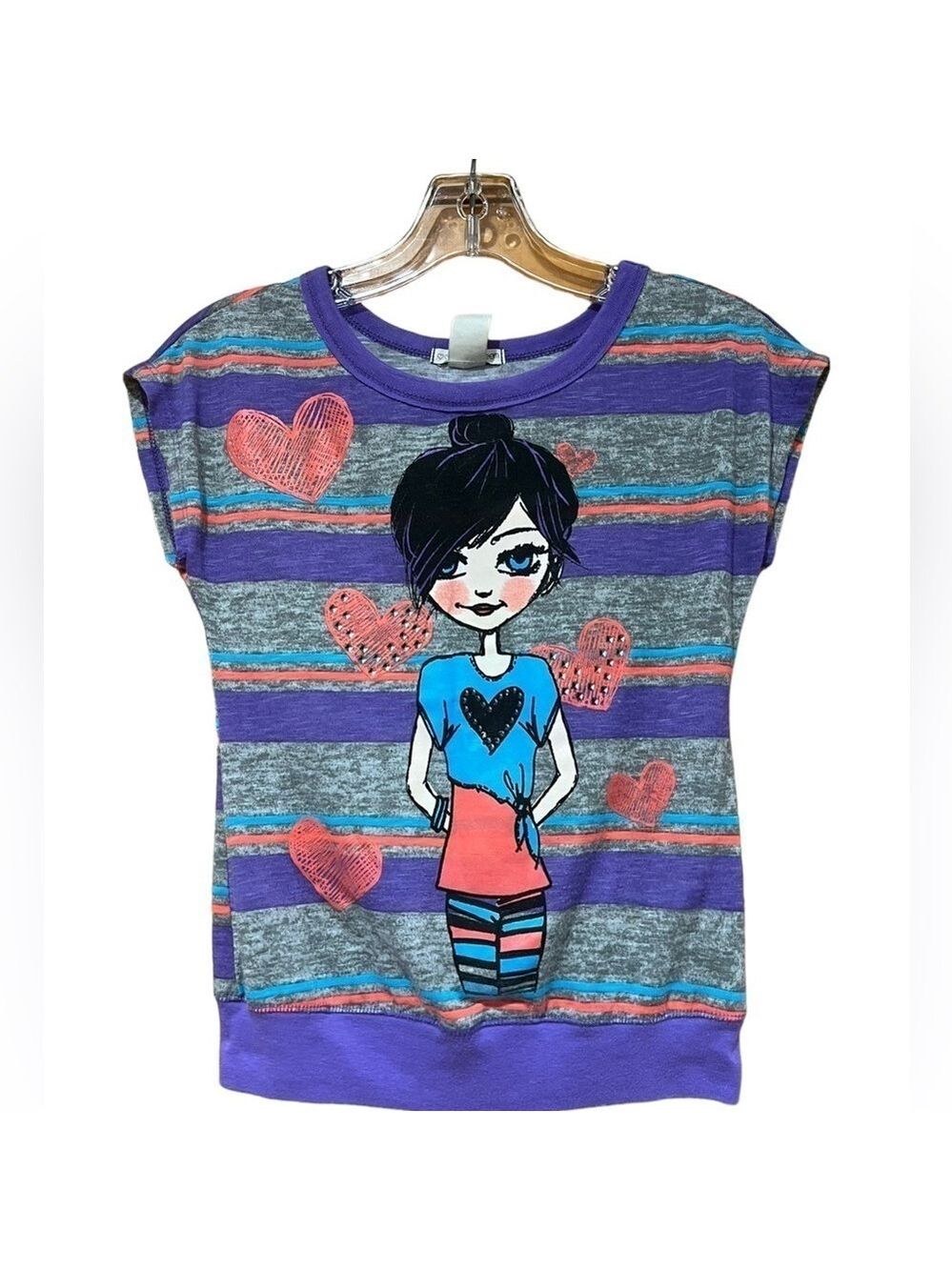 Self Esteem Girl's Medium Striped Short Sleeve Tee